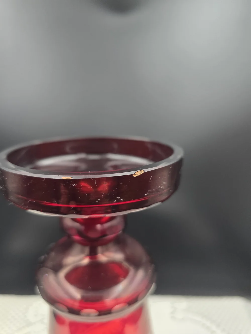 Ruby Red Etched Glass Covered Goblet - Decorative Home Art